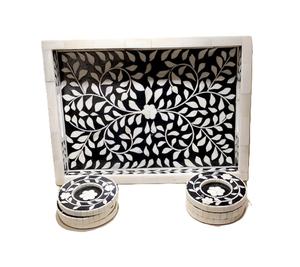 Bandeja de servicio de diseño único con incrustaciones de hueso MOP y resina de calidad minimalista desayuno cocina granja bandeja de servicio decorativa - Product Image 5