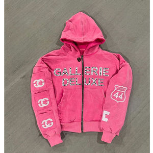 Nouvel arrivage de sweats à capuche brodés en coton épais imprimé et techniques de strass dernier style - Product Image 6