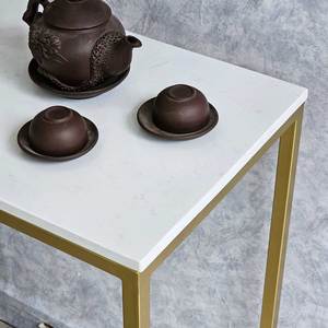 KTB68163 2-Tier Modern Design Decorative Shelf 60x30x75cm Stone Top and Iron Frame - Product Image 6