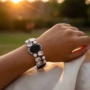 925 Silver Gemstone <b>Bracelet</b> for Women with <b>Onyx</b> & Citrine Elegant Crystal Bangles - Product Image 2