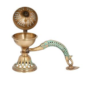 HF Crafts' Luxurious Mid-East Brass <b>Tealight</b> Incense Burner Handmade and Hand Painted Cheap Religious Incense Pot - Product Image 2