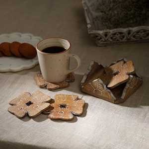 Acacia Wood Heart Shape <b>Coaster</b> <b>Set</b> of 4 <b>with</b> Iron <b>Holder</b> for Coffee Table Decor Housewarming Gift New Home Kitchen Decor - Product Image 3