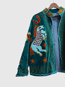 Chaqueta de Terciopelo con Bordado Floral a Mano, Manga Larga, Cuello Mandarín, Talla Grande, Ropa de Primavera para Mujer - Product Image 4