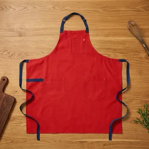 MORGANS INDUSTRIES Red Canvas <b>Bib</b> <b>Apron</b> Two Pockets Classic Style Eco-Friendly Water Resistant Machine Washable for Cleaning - Product Image 1