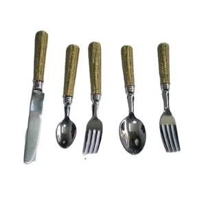 High Quality Weaved Brass <b>Wire</b> Handle Cutlery Set Steel Mirror Polished Flatware Dinner Ware Set of 5 Pcs - Product Image 1