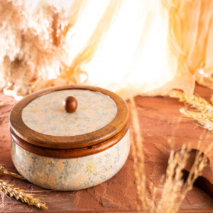 wooden chapati <b>box</b> for kitchen storage <b>with</b> <b>white</b> floral hand-painted design on <b>lid</b>, perfect for gifting, at wholesale prices. - Product Image 2