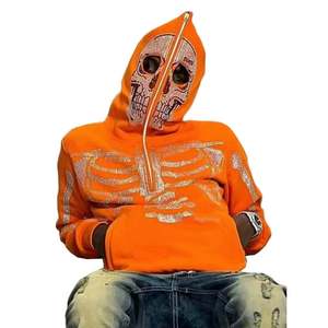 Sweat à Capuche Squelette en Polaire Surdimensionné pour Homme, Personnalisable en Gros, Respirant, Motif Imprimé Français 3D sans Fil, pour l'Hiver - Product Image 1