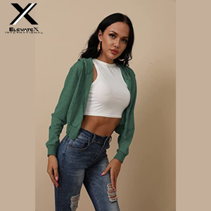 Sudadera de Punto Casual para Mujer con Cuello Alto y Cierre de Cremallera, Manga Corta, Impermeable, Ecológica, Mezcla de Poliéster/Algodón - Product Image 3