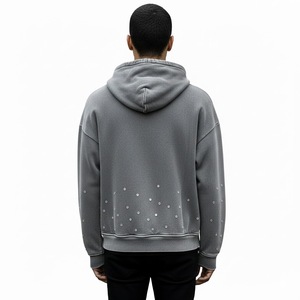เสื้อฮู้ดดี้ผู้ชายทรงโอเวอร์ไซส์ ซิปหน้า ผ้าหนา คุณภาพสูง สไตล์วินเทจฟอกสีซีดแบบซันเฟด ตกแต่งด้วยคริสตัล - Product Image 3