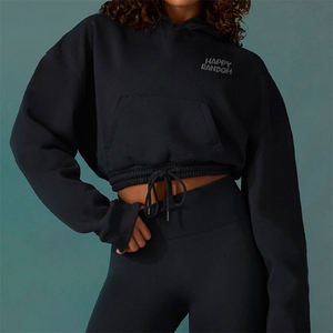 High Quality Custom Puff Print logo Cropped <b>Hoodies</b> Street Style Distressed Bottom Heavyweight Cotton Women <b>Hoodies</b> - Product Image 5