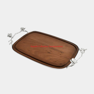 Plateau de service en bois matériel créatif Plateau en bois unique avec poignée en forme de feuille d'argenterie Équipement de restaurant à bas prix - Product Image 4