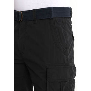 กางเกงขาสั้นคาร์โก้ผ้าฝ้าย100% ผู้ชายสีดำมีกระเป๋า6ใบแบบลำลองสีทึบมีกระเป๋าขนาดใหญ่เอวกลางระบายอากาศได้ดี - Product Image 4