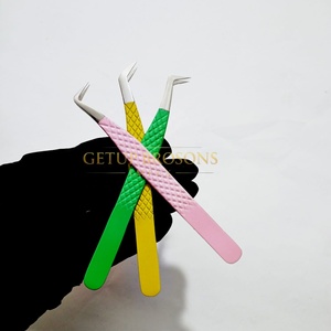 Pince à épiler professionnelle en acier inoxydable avec revêtement en poudre couleur personnalisée, anti-magnétique, à poignée diamantée, pour extensions de cils volume, avec logo personnalisé - Product Image 4