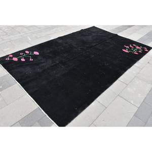 Alfombra Moderna Negra y Roja de Lana Ecológica de Pelo Medio, 6.3 x 9.9 pies, Tejido Plano, Diseño Turco de Patchwork, Base de Látex para Comedor - Product Image 3