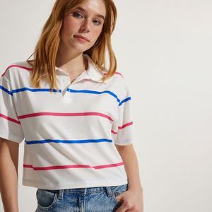 Nouveau T-shirt Polo Rayé Décontracté en Coton à Manches Courtes pour Femme 2026 – Col Revers, Coupe Courte, Ample, Idéal Été – Vente en Gros - Product Image 4