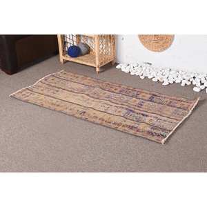 Tapis Vintage en Laine Beige Bleu avec Motif Patchwork Fait à la Main 2,3X4,6 ft Rectangulaire Couloir Design pour Chambre à Coucher Latex Backed - Product Image 3