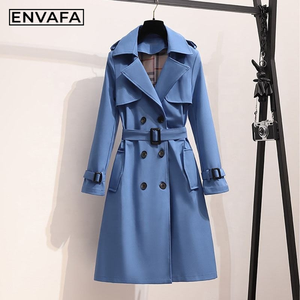 ENVAFA Women's <b>Long</b> Woven Trench <b>Coat</b> Double Breasted Windproof Casual Outerwear Full Sleeve Solid Color <b>Summer</b> Wear - Product Image 4