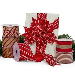 Striped Christmas <b>Wired</b> <b>Ribbons</b> Durable Burlap Material - Product Image 1