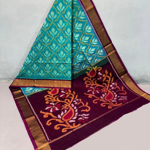 Hermosos saris de algodón seda Ikkat para fiestas - Product Image 1