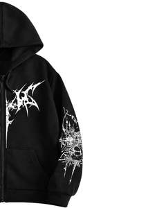 Manufacturer <b>Black</b> Zip Up <b>Hoodie</b> With Gothic Tribal White Graphic Print Oversized Streetwear <b>Women</b> Cotton Fleece Jacket - Product Image 4