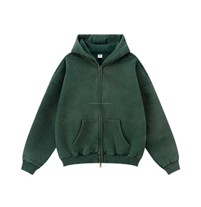 Sweat à capuche surdimensionné pour homme personnalisé, poids lourd, 355 GSM, fermeture éclair intégrale, impression en relief, hiver, polyester-coton, polaire, technique de lavage uni - Product Image 4