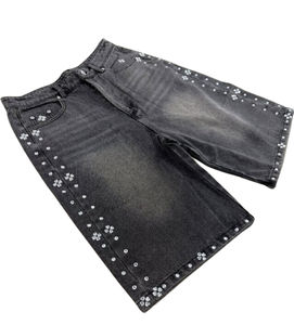 Short en jean vintage de haute qualité pour homme Baggy en strass avec taille moyenne Short d'été de style streetwear pour homme - Product Image 5