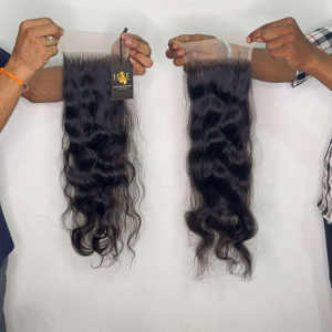 Indian Temple wefted extensions de cheveux humains bouclés ondulés dentelle fermeture faisceaux de cheveux avec HD Transparent dentelle frontale - Product Image 1