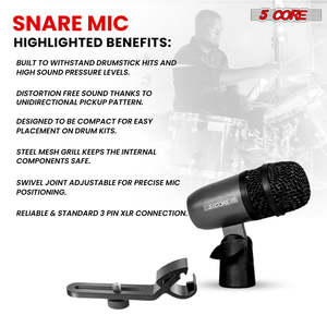 Micrófono de instrumento 5Core Snare Mic XLR Cardioid para Tom, Batería y Bombo NEGRO - Product Image 6