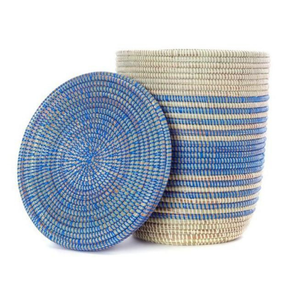 Meilleures ventes de paniers en jacinthe d'eau de haute qualité poignées intégrées tissées à la main décoratif jonc de mer stockage Shopping couvercle en métal - Product Image 5