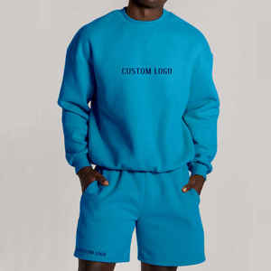 Conjuntos de hombre con logotipo personalizado, jersey liso para hombre, sudadera de verano de manga larga con gofres, conjunto de pantalones cortos, trajes de rizo de 2 piezas - Product Image 2