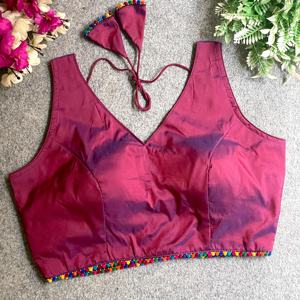 La blusa tiene liso con hermoso Moti colorido trabajo encaje cuello en V blusa material pesado banarasi seda con manga de 10 pulgadas adjunta - Product Image 5