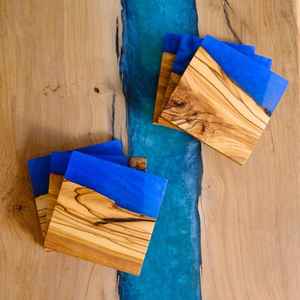 Unique Dark Walnut <b>Wood</b> Smoky Grey Resin River Coaster Kit Square Handmade Drink Mat For Hotel Bar Kitchen Table Decor Piece Set - Product Image 6