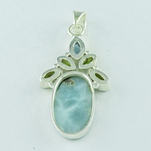 Colgante de Plata de Ley 925, joyería Larimar Peridot, piedra de Topacio Azul, chapado en oro, diseño de Cruz religiosa Vintage, regalo perfecto - Product Image 4