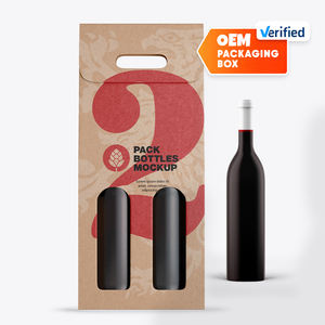 Caja de papel Kraft rígida de vino con impresión personalizada completa con asa y diseño de escaparate troquelado de ventana - Product Image 2