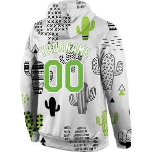 Motif de graffiti cousu personnalisé néon vert-blanc cactus sport pull sweat à capuche - Product Image 3