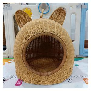 Lit pour animaux de compagnie en rotin naturel 100% pour chats et chiens: maison en osier artisanale, écologique, design animal moderne, fabriquée au Vietnam - Product Image 4
