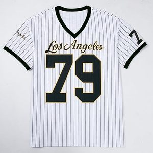 Camiseta de fútbol americano de gran tamaño a rayas para mujer y hombre, ropa de calle, estilo de béisbol, cuello en V, estampado personalizado, manga corta, Top holgado informal - Product Image 4