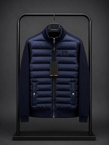 Blouson matelassé hybride de luxe pour homme, d'hiver, style bomber, thermique, à quart de zip, décontracté, imperméable, pour l'extérieur, avec devant non-tissé - Product Image 4