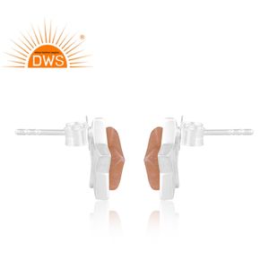 Último diseño de plata de ley fina, piedra lunar de melocotón Natural, piedra preciosa, diseño de estrella, pendiente de tuerca, fabricante de joyería de diseñador - Product Image 3