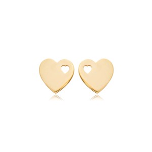 Laser Cut Gold Plated Plain Heart 925 Sterling <b>Silver</b> <b>Stud</b> Earrings Minimalist Turkish Handmade Party Jewelry - Product Image 1