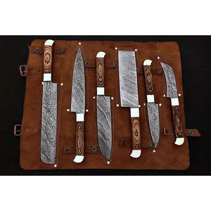 Ensemble de couteaux de chef Burraq Professional, personnalisés, faits à la main, en acier carbone et acier Damas, 6 pièces, manche en bois, ambidextre, écologique, passe au lave-vaisselle - Product Image 4