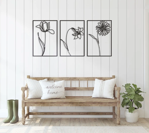 3 Grand Cadre Fleurs Design Salon Arts Muraux Paysage Bureau et Maison Intérieur Décoratif Artisanat Métal Cadre Mural Personnalisé - Product Image 1