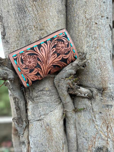 New Western Stylish Color Real Tooled Leather Women Clutch Hot Selling Compact Size Brown Color Tooled Leather <b>Wristlet</b> Clutches - Product Image 4