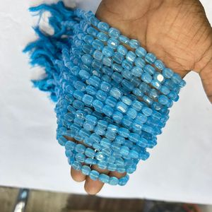 Cuentas de cristal de corte ovalado azul natural de Monalisa tipo piedra preciosa - Product Image 3