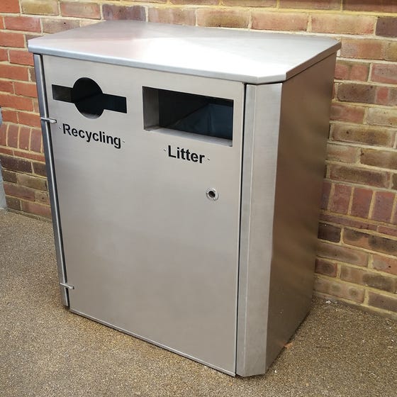 63 US GAL Trash Can Double Stainless Steel Recycling Bin Outdoor Durable Dustbin