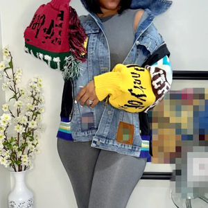 Chaqueta Vaquera de Mezclilla para Mujer, Diseño Único, Otoño-Invierno, Transpirable, Estilo Motociclista, Suéter Casual de Punto con Mangas con Borlas - Product Image 6