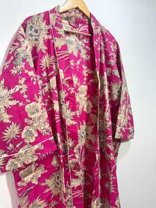 Indian Floral Cotton Kimono Summer Nightwear Bathrobe Dress Bohemian Sleepwear Loungewear Casual Indian Beach Coverup for Women - Product Image 4