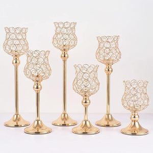 Candelero de Metal de latón de Color dorado con tapa de cristal para fiestas de boda y decoración del hogar soporte de pilar de Decoración de mesa elegante - Product Image 3