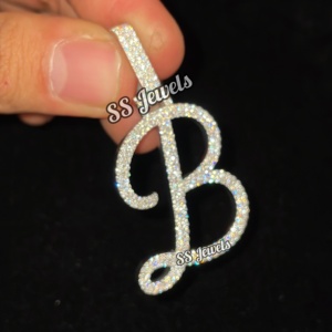 Collar con colgante de moissanita con nombre de Plata de Ley 925 sólida, chapado en oro blanco, letra de la A-Z, joyería helada personalizada para hombres y mujeres - Product Image 3