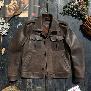 Chaqueta de Cuero para Hombre al por Mayor, Chaqueta de Cuero Genuino para Hombre, Manga Larga, Cierre de Alta Calidad - Product Image 1